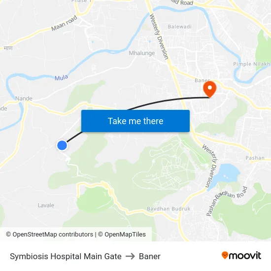 Symbiosis Hospital Main Gate to Baner map