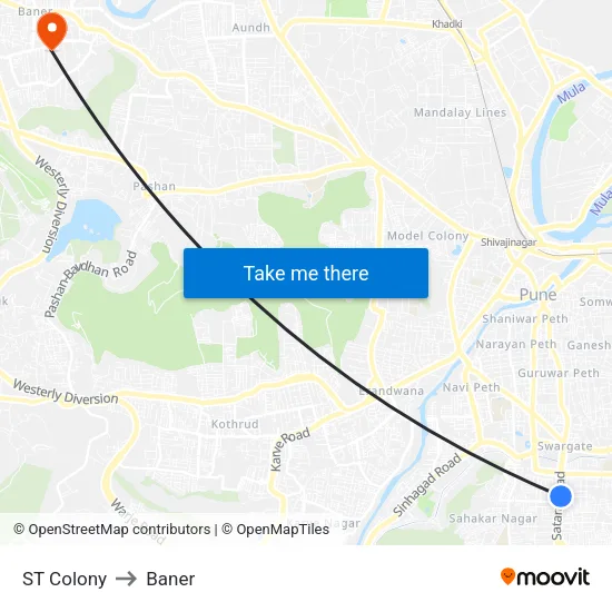 ST Colony to Baner map