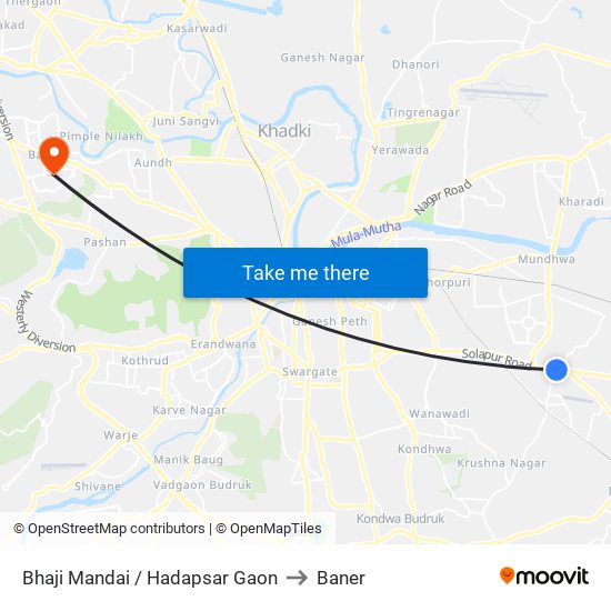 Bhaji Mandai / Hadapsar Gaon to Baner map