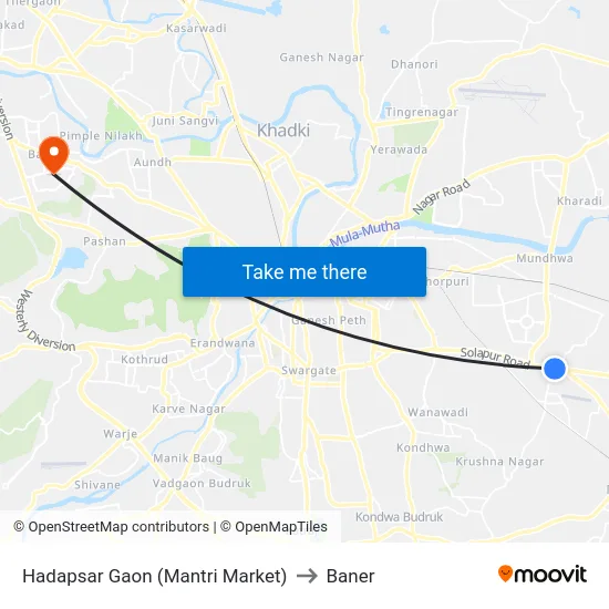 Hadapsar Gaon (Mantri Market) to Baner map