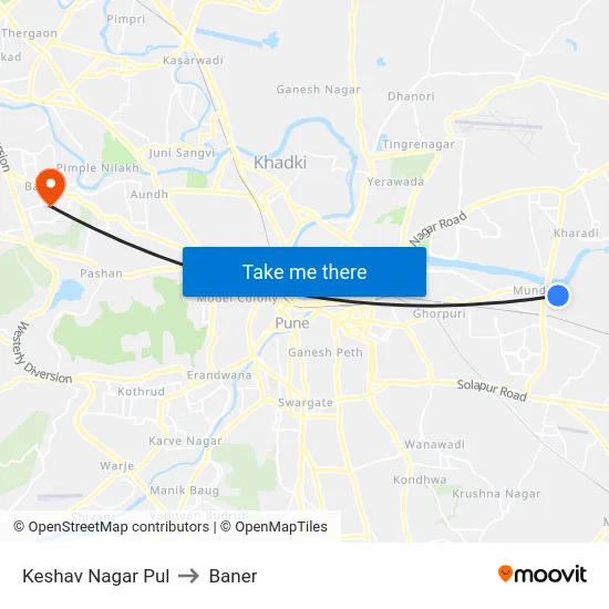 Keshav Nagar Pul to Baner map