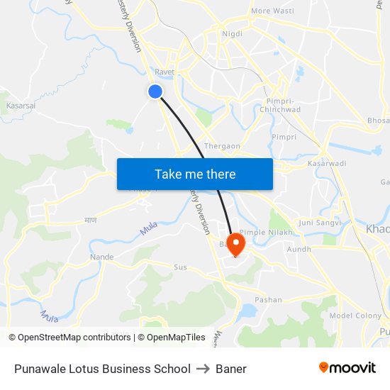 Punawale Lotus Business School to Baner map