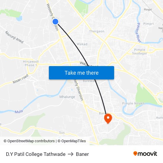 D.Y Patil College Tathwade to Baner map