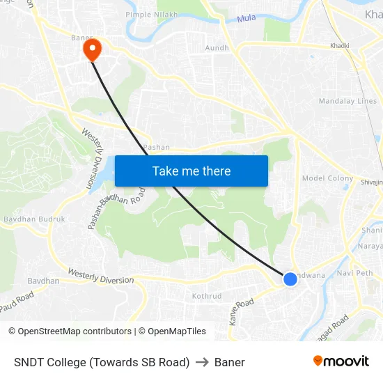 SNDT College (Towards SB Road) to Baner map