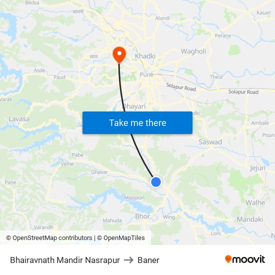 Bhairavnath Mandir Nasrapur to Baner map