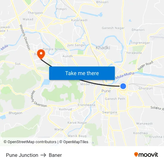 Pune Junction to Baner map
