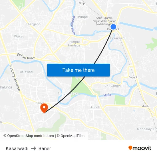 Kasarwadi to Baner map