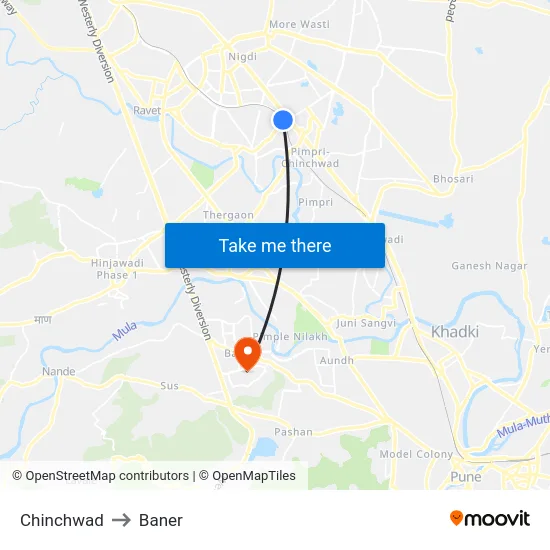 Chinchwad to Baner map