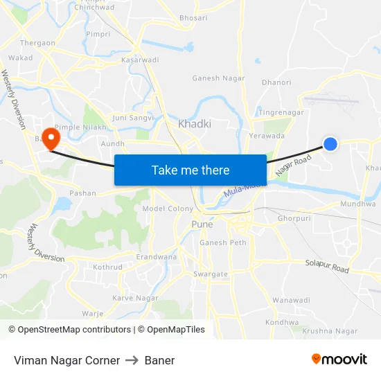 Viman Nagar Corner to Baner map