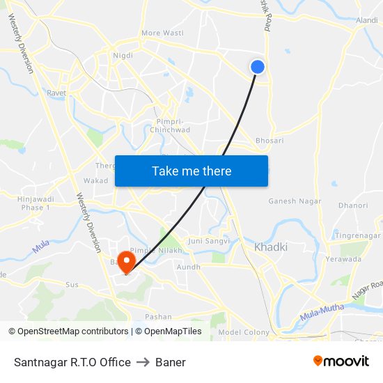 Santnagar R.T.O Office to Baner map