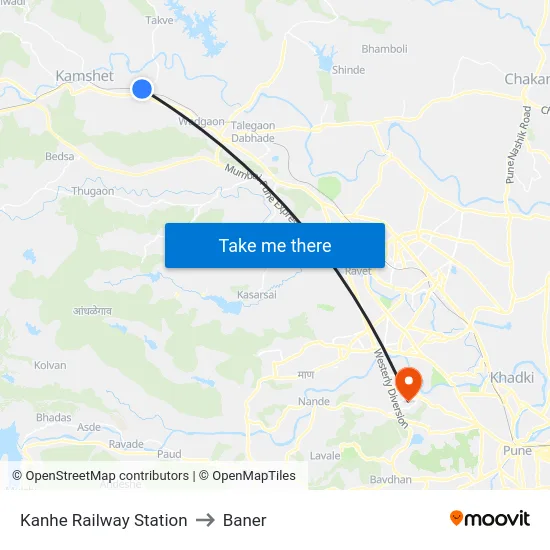 Kanhe Railway Station to Baner map