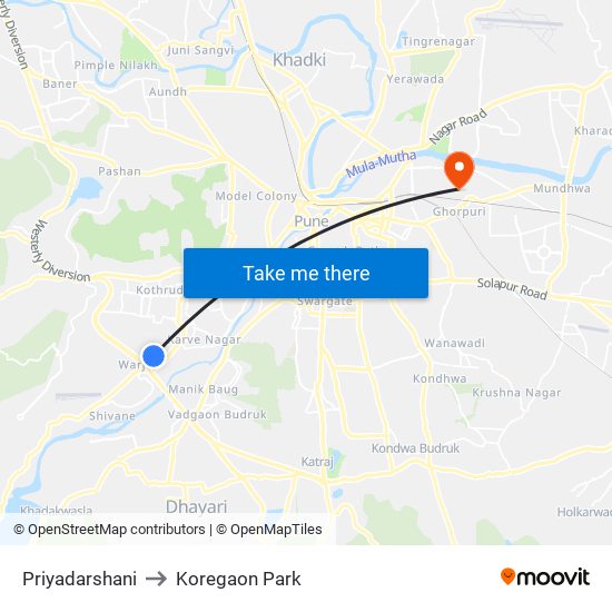 Priyadarshani to Koregaon Park map