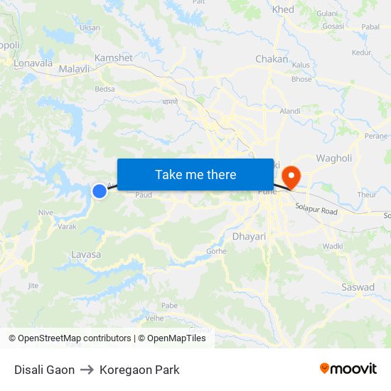 Disali Gaon to Koregaon Park map