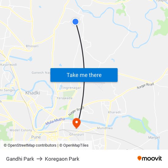 Gandhi Park to Koregaon Park map