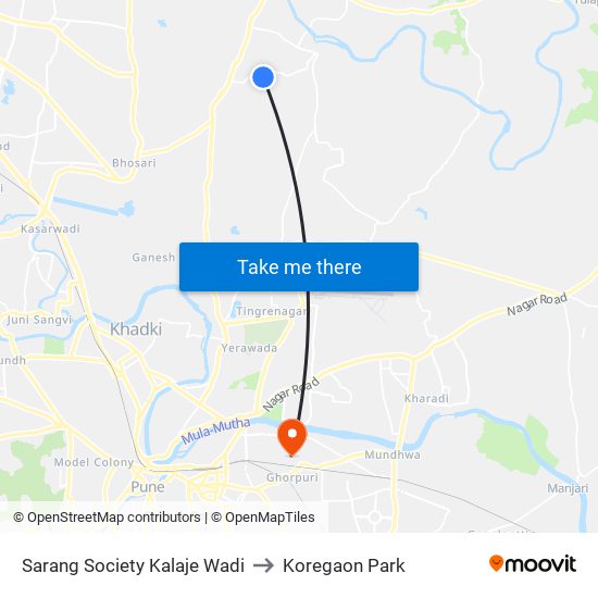 Sarang Society Kalaje Wadi to Koregaon Park map