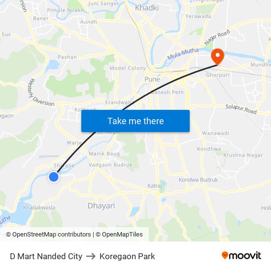 D Mart Nanded City to Koregaon Park map