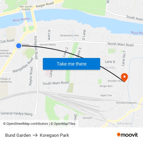 Bund Garden to Koregaon Park map