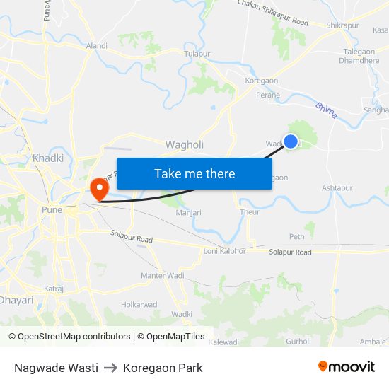 Nagwade Wasti to Koregaon Park map