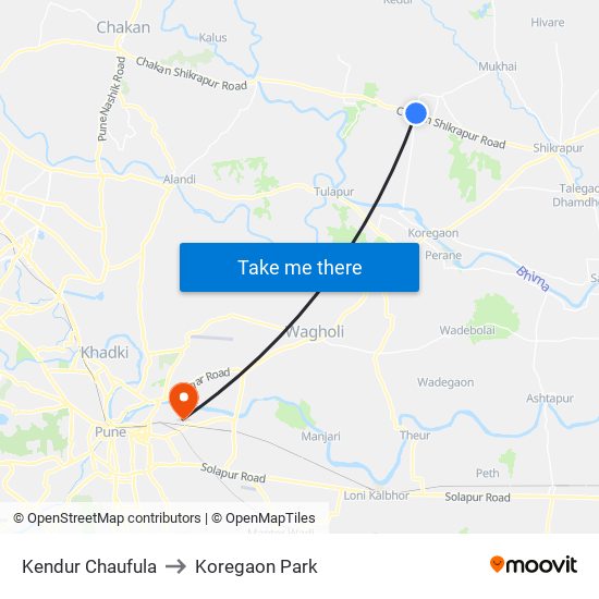 Kendur Chaufula to Koregaon Park map