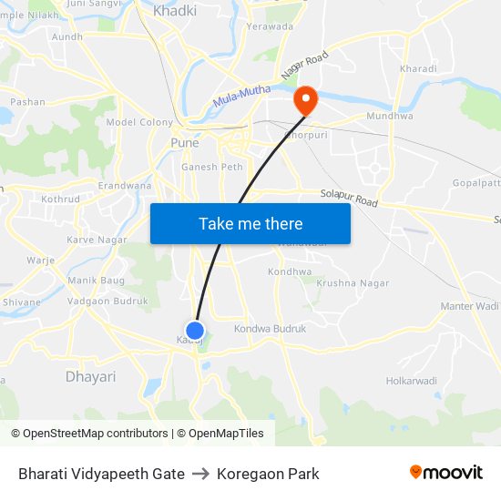 Bharati Vidyapeeth Gate to Koregaon Park map