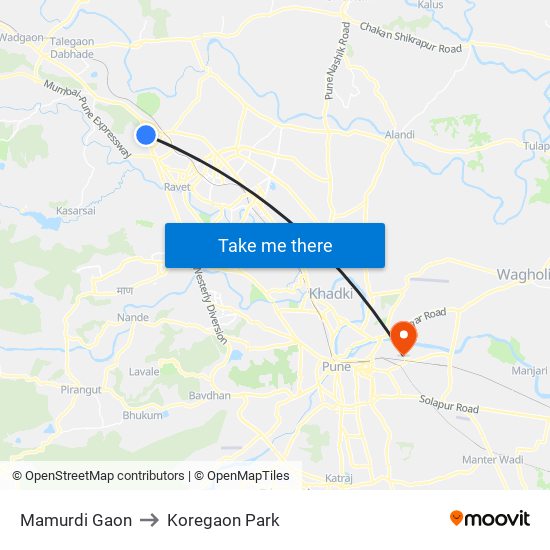 Mamurdi Gaon to Koregaon Park map