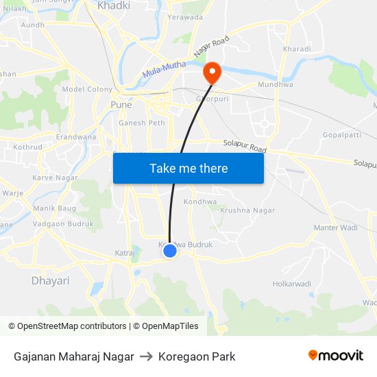 Gajanan Maharaj Nagar to Koregaon Park map