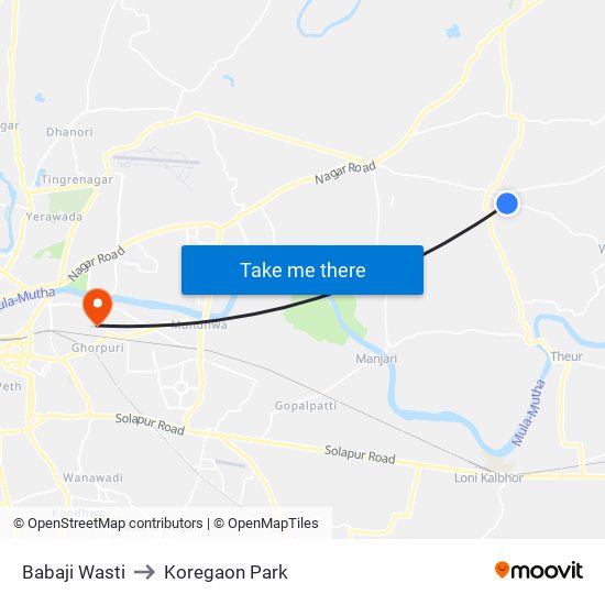 Babaji Wasti to Koregaon Park map