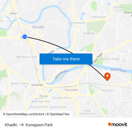 Khadki to Koregaon Park map