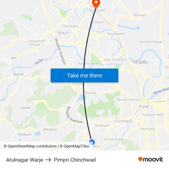 Atul Nagar Warje to Pimpri Chinchwad map