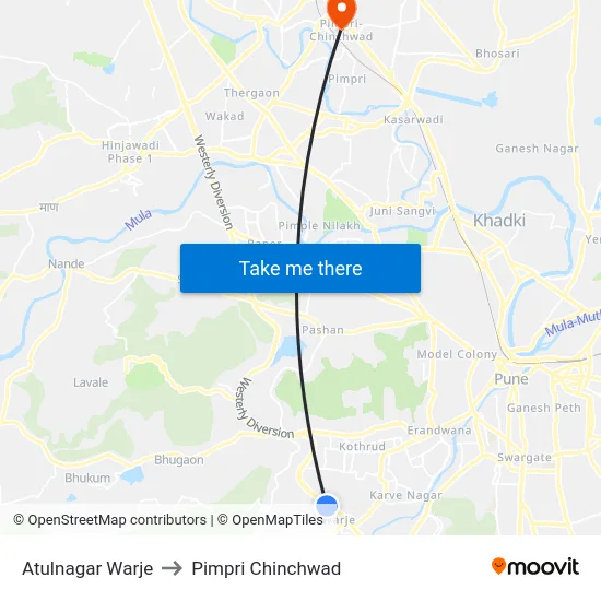 Atulnagar Warje to Pimpri Chinchwad map