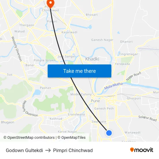Godown Gultekdi to Pimpri Chinchwad map