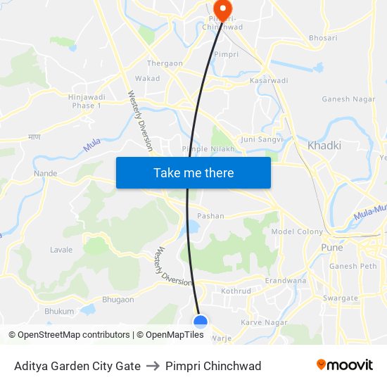 Aditya Garden City Gate to Pimpri Chinchwad map