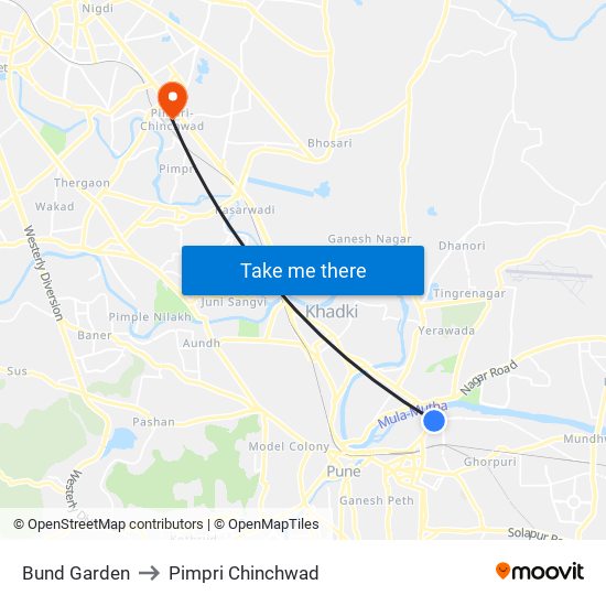Bund Garden to Pimpri Chinchwad map