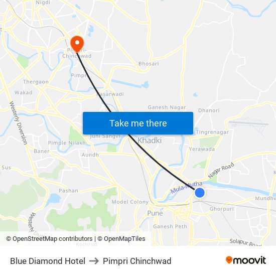 Blue Diamond Hotel to Pimpri Chinchwad map
