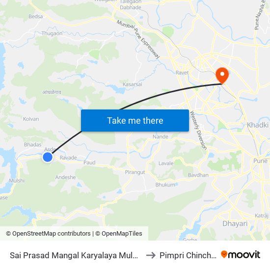 Sai Prasad Mangal Karyalaya Mulshi Road to Pimpri Chinchwad map