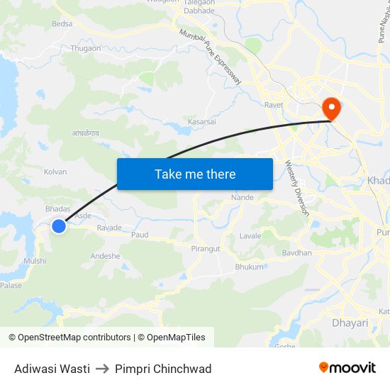 Adiwasi Wasti to Pimpri Chinchwad map