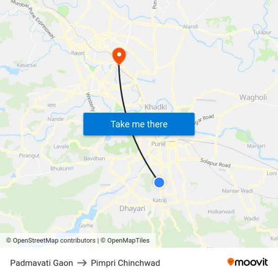 Padmavati Gaon to Pimpri Chinchwad map