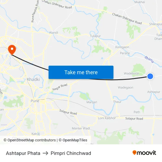 Ashtapur Phata to Pimpri Chinchwad map