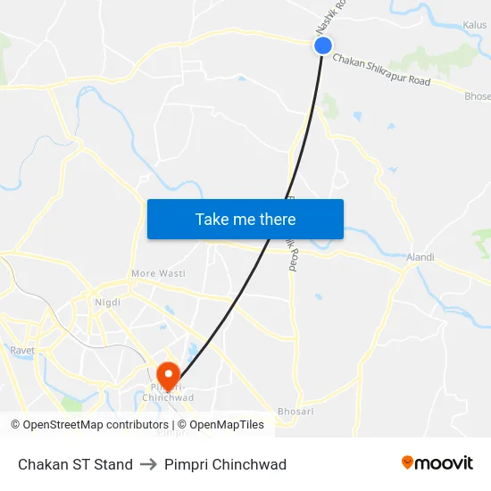 Chakan ST Stand to Pimpri Chinchwad map