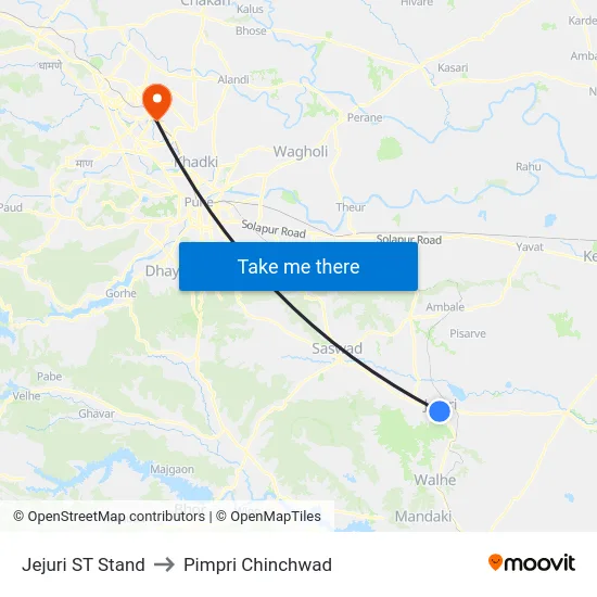 Jejuri ST Stand to Pimpri Chinchwad map