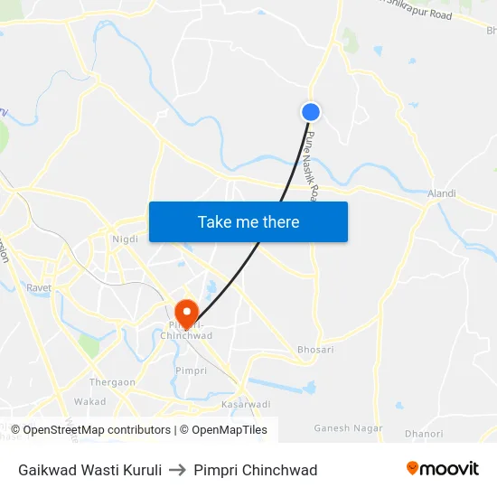 Gaikwad Wasti Kuruli to Pimpri Chinchwad map