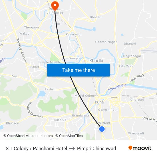 S.T Colony / Panchami Hotel to Pimpri Chinchwad map