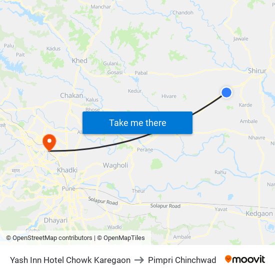 Yash Inn Hotel Chowk Karegaon to Pimpri Chinchwad map