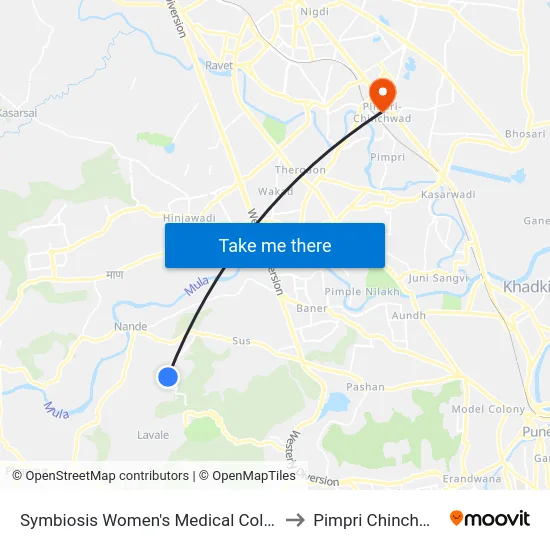 Symbiosis Women's Medical College to Pimpri Chinchwad map