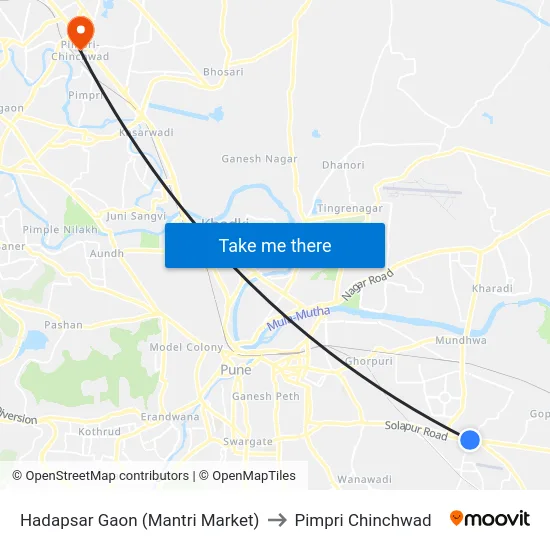 Hadapsar Gaon (Mantri Market) to Pimpri Chinchwad map
