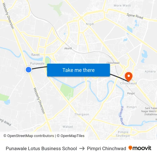 Punawale Lotus Business School to Pimpri Chinchwad map