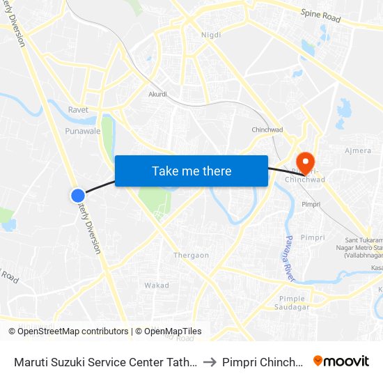 Maruti Suzuki Service Center Tathwade to Pimpri Chinchwad map