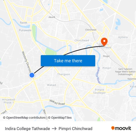 Indira College Tathwade to Pimpri Chinchwad map