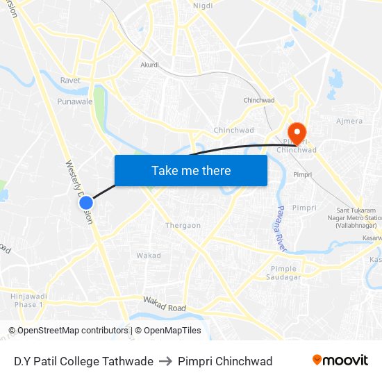 D.Y Patil College Tathwade to Pimpri Chinchwad map