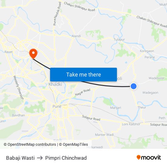 Babaji Wasti to Pimpri Chinchwad map